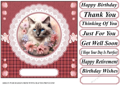 Pink floral cat card front 3