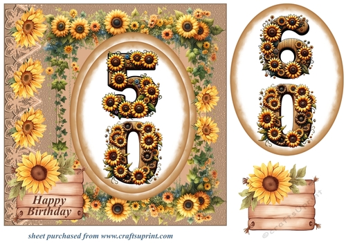 Age 50-60 Sunflower Birthday card front