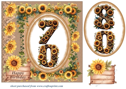 Age 70-80 Sunflower Birthday card front
