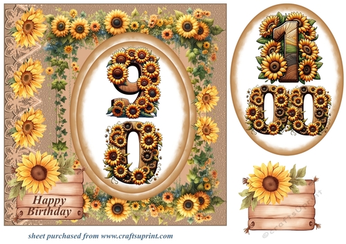 Age 90-100 Sunflower Birthday card front