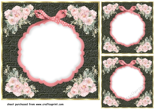 3 Black and pink floral card front blanks