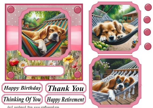 Pink dog taking a nap card front 2