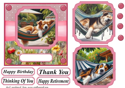 Pink dog taking a nap card front 1
