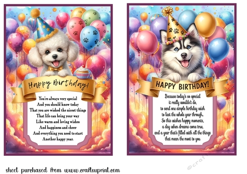2 Birthday pup card fronts (7x5 aprox) 1