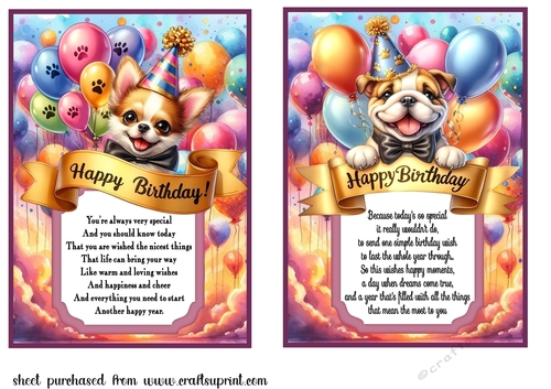 2 Birthday pup card fronts (7x5 aprox) 2