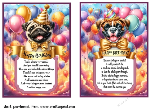 2 Birthday pup card fronts (7x5 aprox) 3