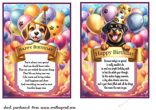2 Birthday pup card fronts (7x5 aprox) 4