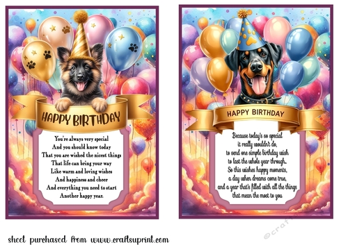 2 Birthday pup card fronts (7x5 aprox) 6
