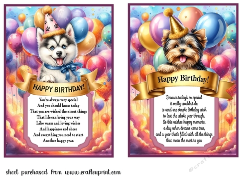 2 Birthday pup card fronts (7x5 aprox) 7
