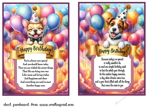 2 Birthday pup card fronts (7x5 aprox) 8