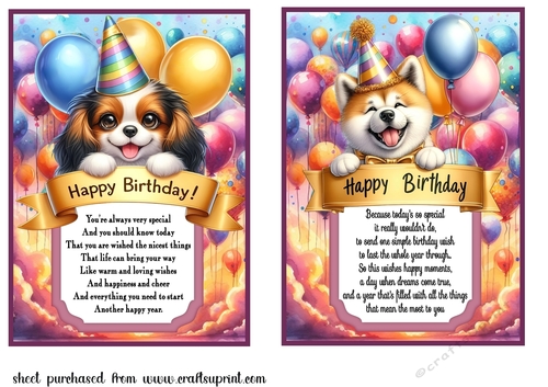 2 Birthday pup card fronts (7x5 aprox) 9