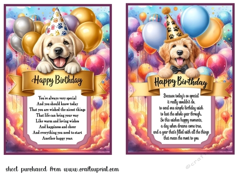 2 Birthday pup card fronts (7x5 aprox) 10