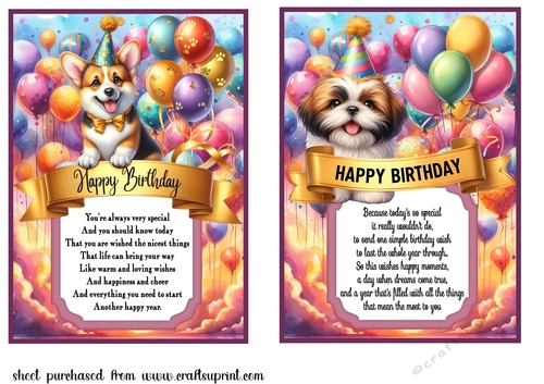 2 Birthday pup card fronts (7x5 aprox) 11