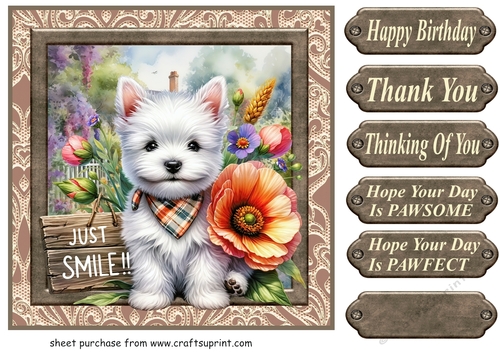 Floral Westie card front 15