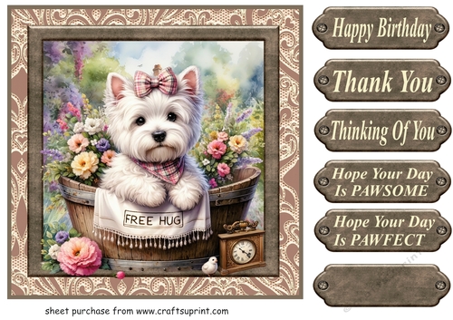 Floral Westie card front 22