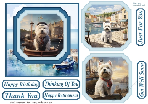 Westie by the harbour card front 1