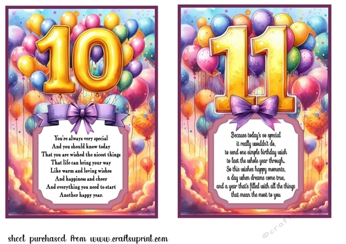 Age 10/11 Birthday card fronts