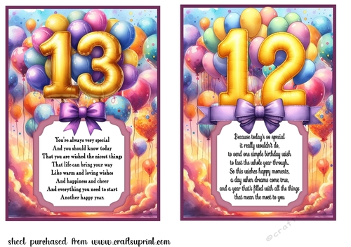 Age 12/13Birthday card fronts