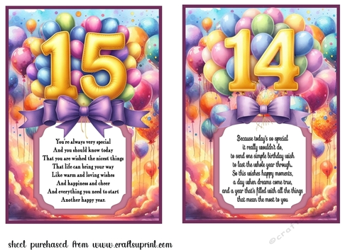 Age 14/15 Birthday card fronts