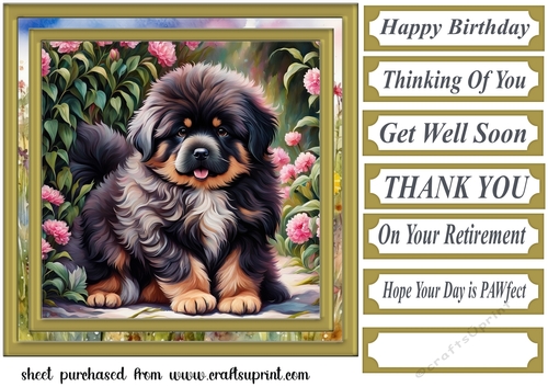 Puppy in flowers card front 1