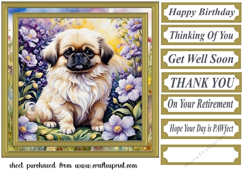 Puppy in flowers card front 2