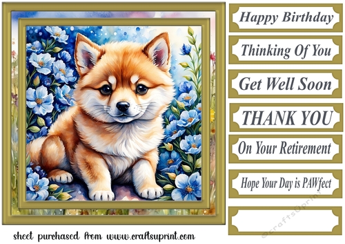 Puppy in flowers card front 3