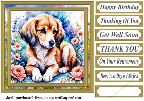 Puppy in flowers card front 6