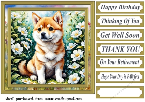 Puppy in flowers card front 12