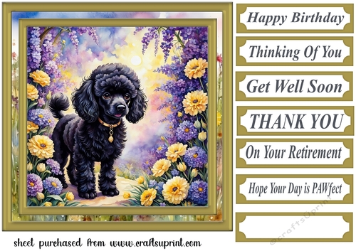 Floral Poodle puppy card front 1