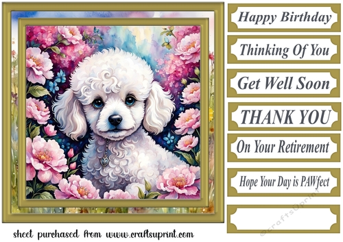 Floral Poodle puppy card front 3