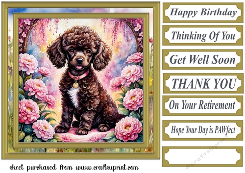 Floral Poodle puppy card front 4