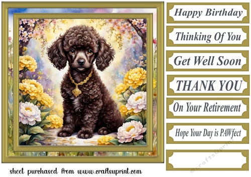 Floral Poodle puppy card front 7