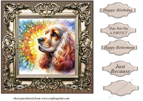 Framed stained glass dog card front 1
