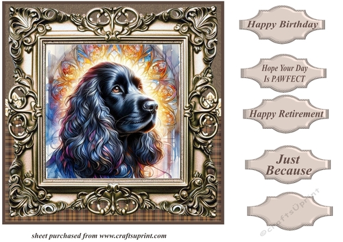 Framed stained glass dog card front 2 