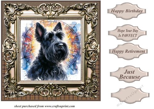 Framed stained glass dog card front 3