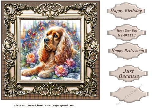 Framed stained glass dog card front 4