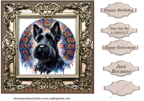 Framed stained glass dog card front 5