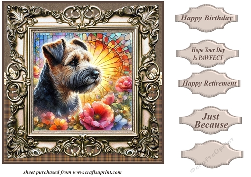 Framed stained glass dog card front 6