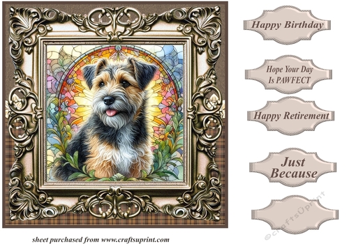 Framed stained glass dog card front 8