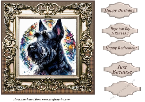Framed stained glass dog card front 10