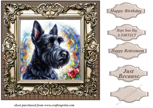Framed stained glass dog card front 12