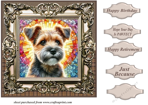 Framed stained glass dog card front 13