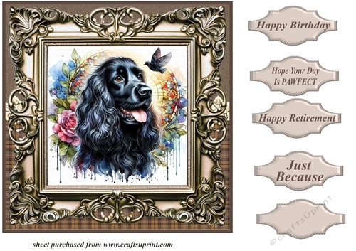 Framed stained glass dog card front 15
