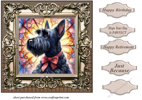 Framed stained glass dog card front 16