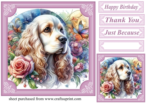 Lilac stained glass pup card front 2