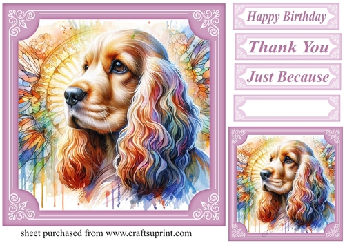 Lilac stained glass pup card front 3