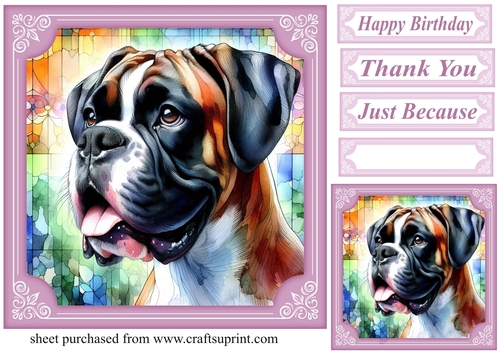 Lilac stained glass pup card front 4