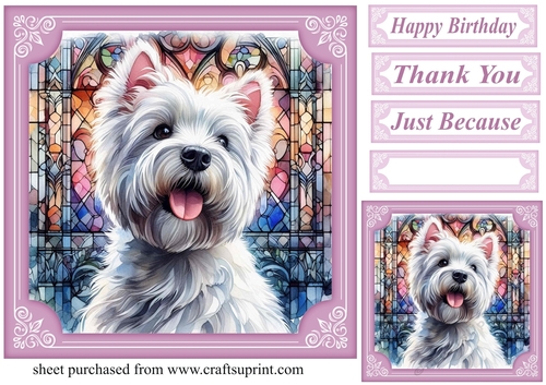 Lilac stained glass pup card front 6