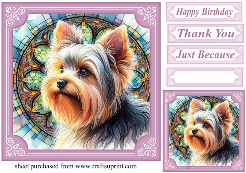 Lilac stained glass pup card front 7