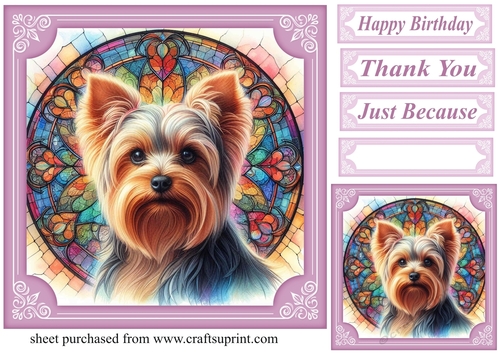 Lilac stained glass pup card front 8